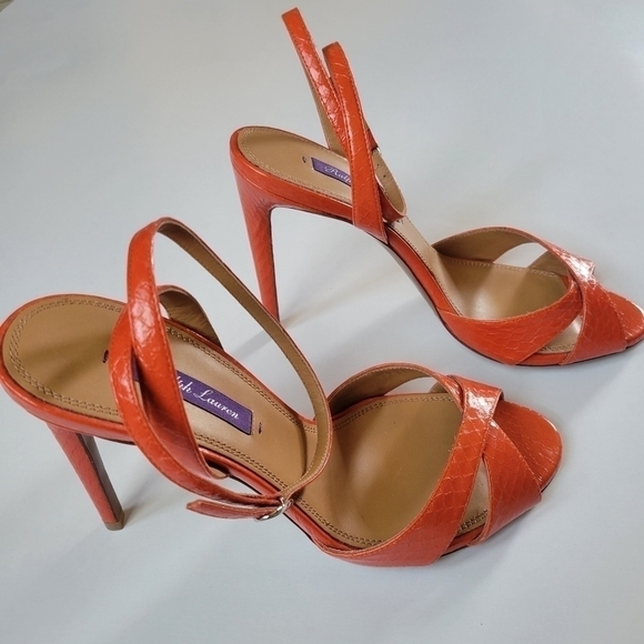 RALPH LAUREN Purple label leather heels orange size 38.5us 7.5. - Picture 1 of 15